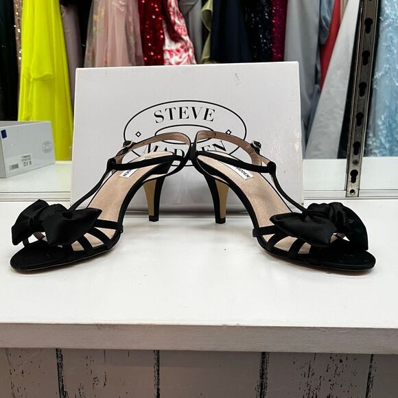 Steve Madden Y2K Satin Bow Kitten Heel Gramicy Black Sandal Shoes - Picture 3 of 8